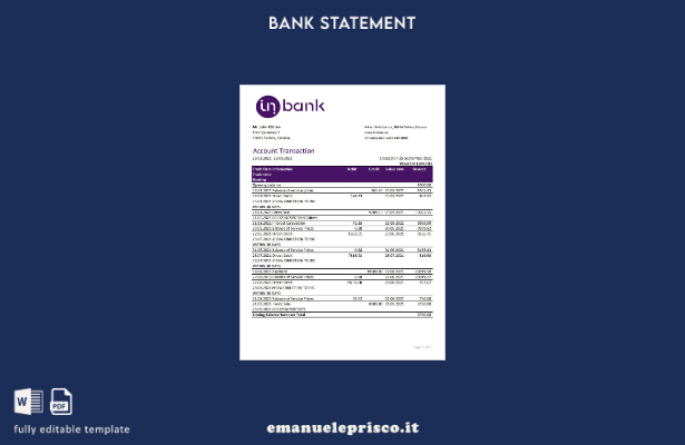 modello Excel di estratto conto bancario Estonia Inbank in stile verificato